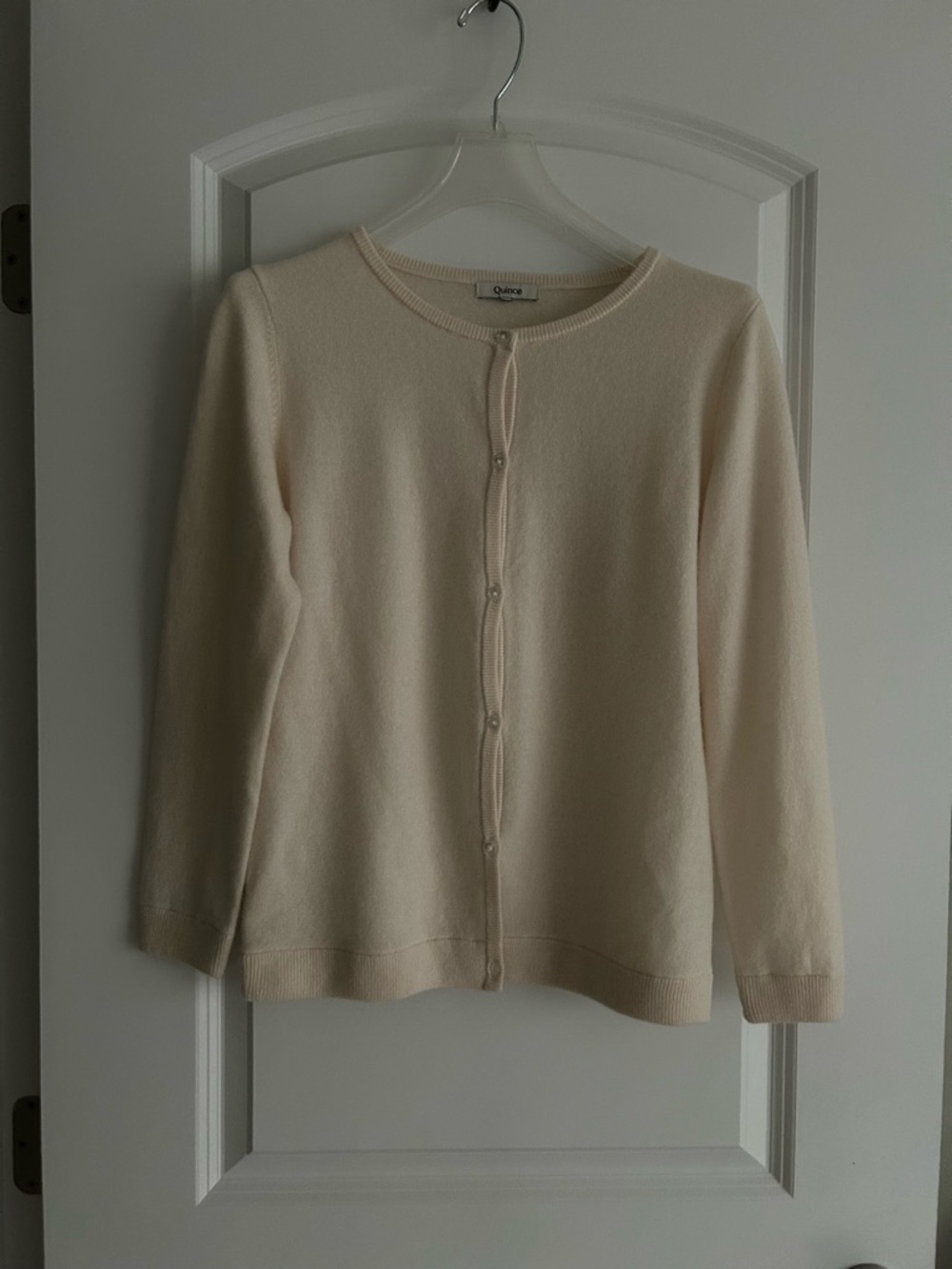 Quince Ivory Cashmere Crewneck Button-Front Sweater